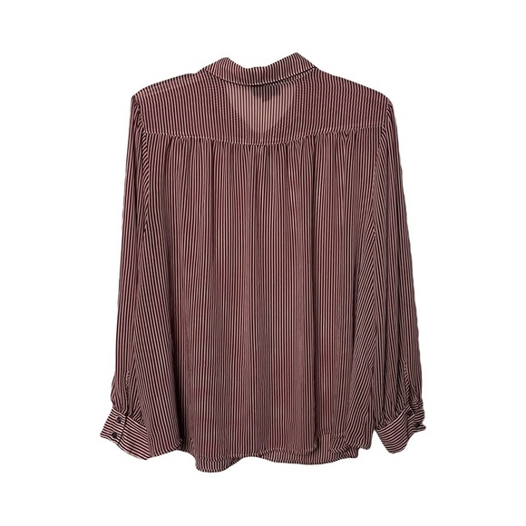 ModCloth | Red Striped Chiffon Button Front Long Sleeve Blouse, 4X - Picture 2 of 7